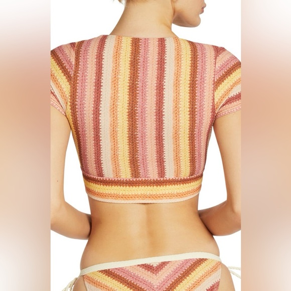 Robin Piccone Lyra Stripe Cap Sleeve Bikini Top Size Medium - Picture 7 of 8